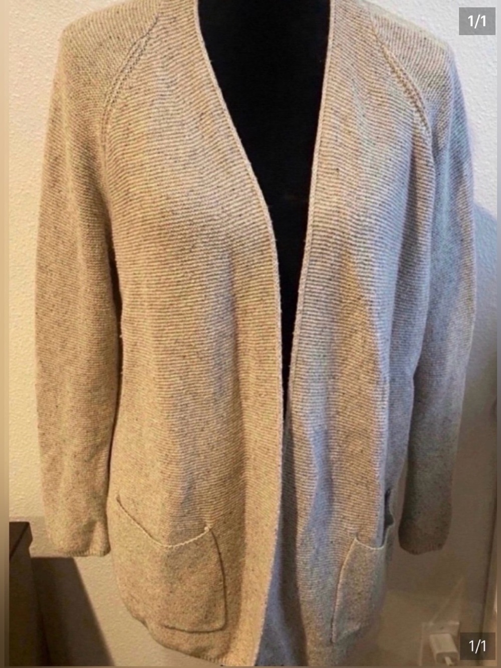 Women’s Open-Front Beige Cardigan Sweater (Size L)